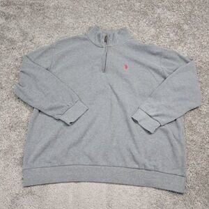 US Polo Assn Mens 3XL Gray Ribbed Quarter Zip Pullover Sweatshirt Pony Logo